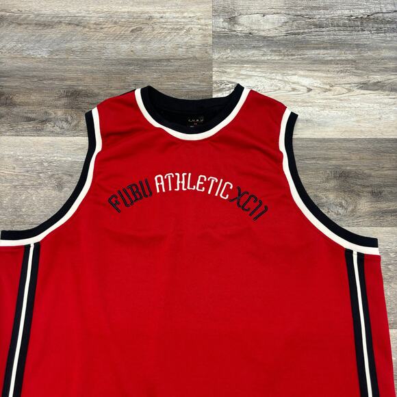Y2k‎ Fubu Athletic XC11 Red Navy Blue Mens 3XL Striped Basketball Jersey Shirt - Picture 1 of 10